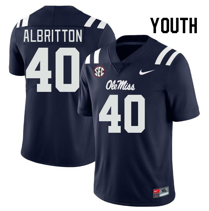 Youth #40 Jason Albritton Ole Miss Rebels College Football Jerseys Stitched-Navy